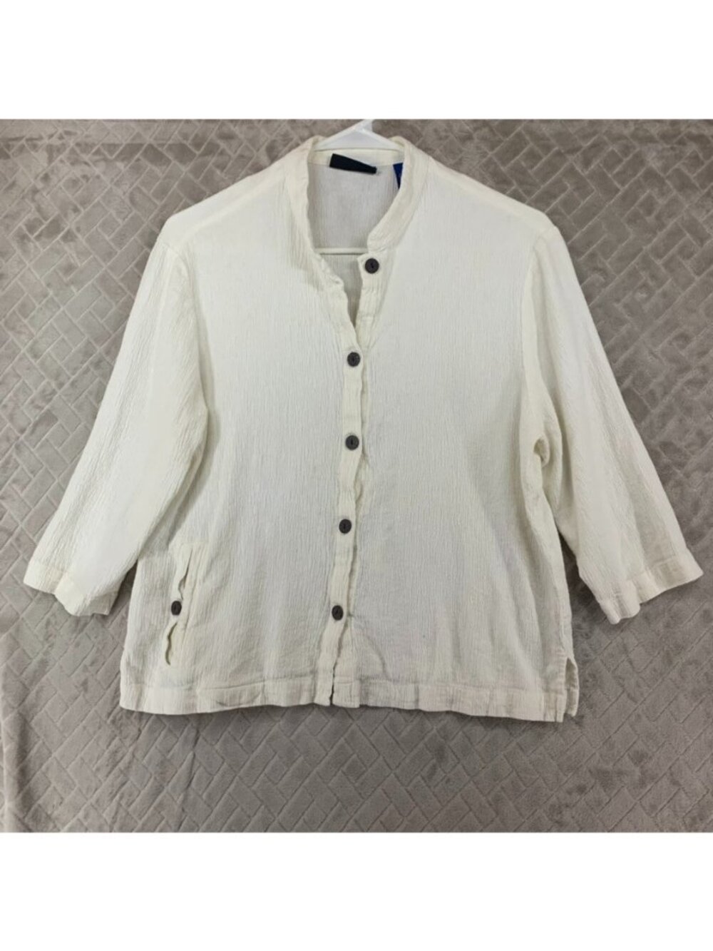 Karen Scott Sport Shirt Womens PL Cream White Linen Blend Gauze Lagenlook Boho